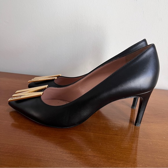 Moschino M Logo Plaque Appliqué Leather Heels - Picture 4 of 9